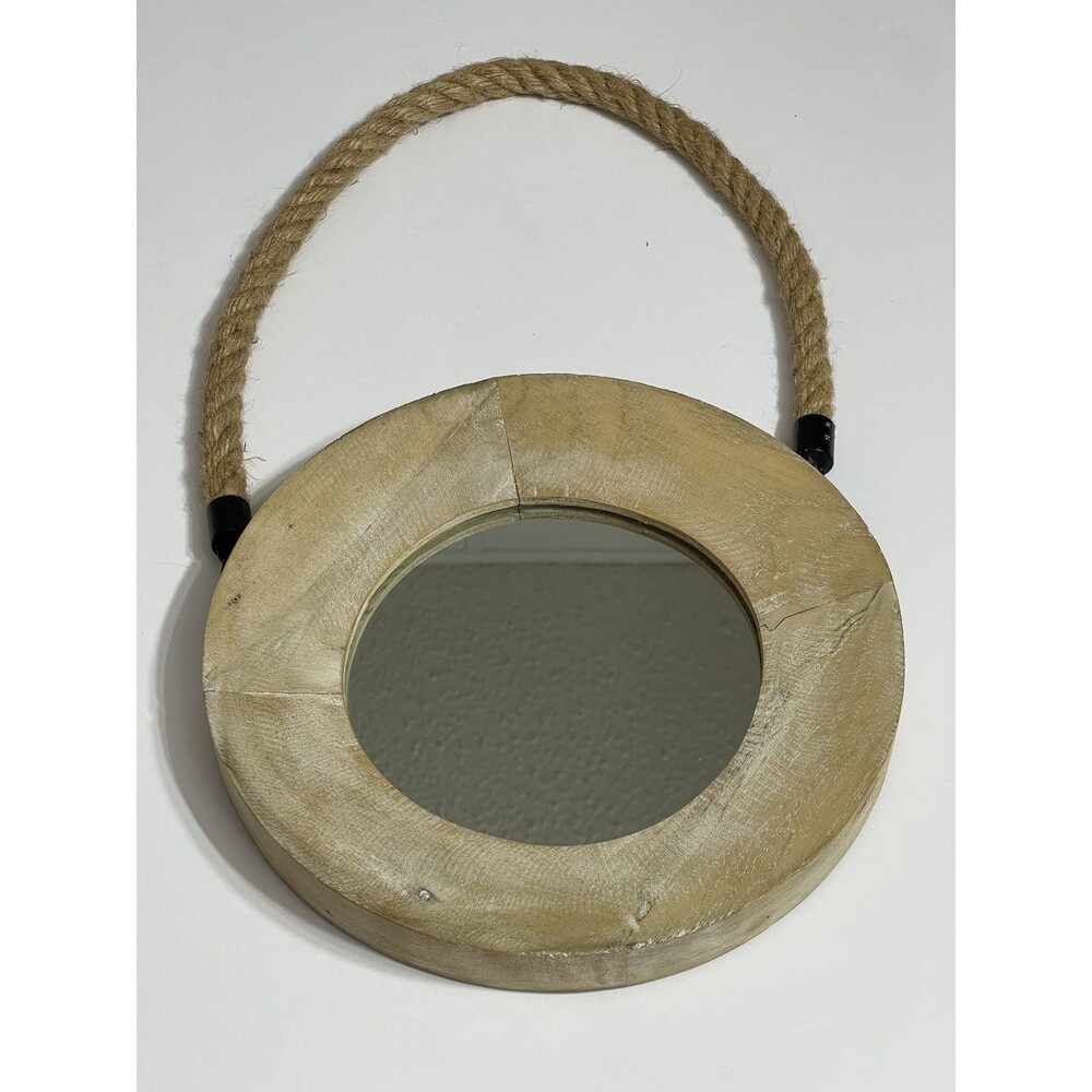 Rustic Round Rope-Hanging Mirror 17" Decor 10" Round Wooden Frame Hobby Lobby - Picture 2 of 10